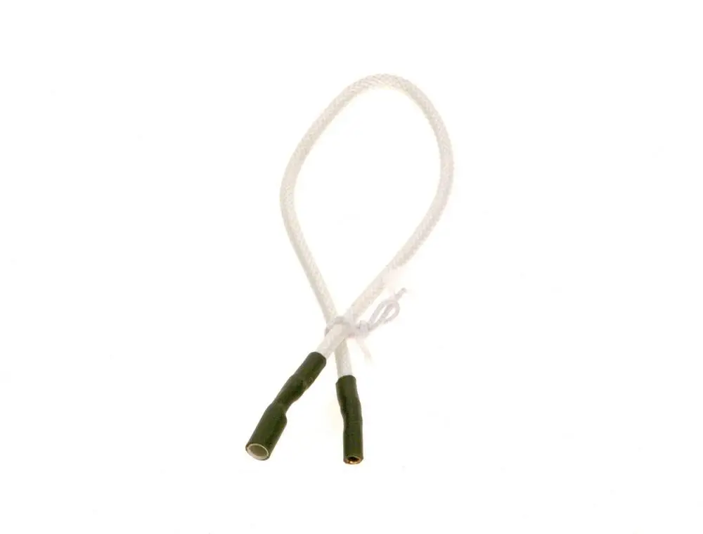 Zündkabel von Bosch, bestehend aus einem flexiblen weißen Kabel mit zwei grünen Enden zur Verbindung im Zündsystem.